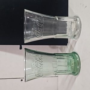 Coca Cola Green Flared Glass Tumbler 16 oz And Clear. Each